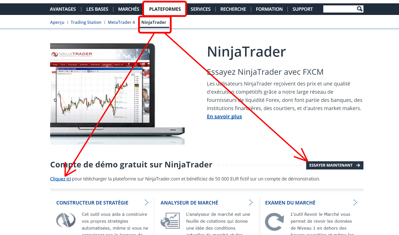 Page de présentation ninja trader