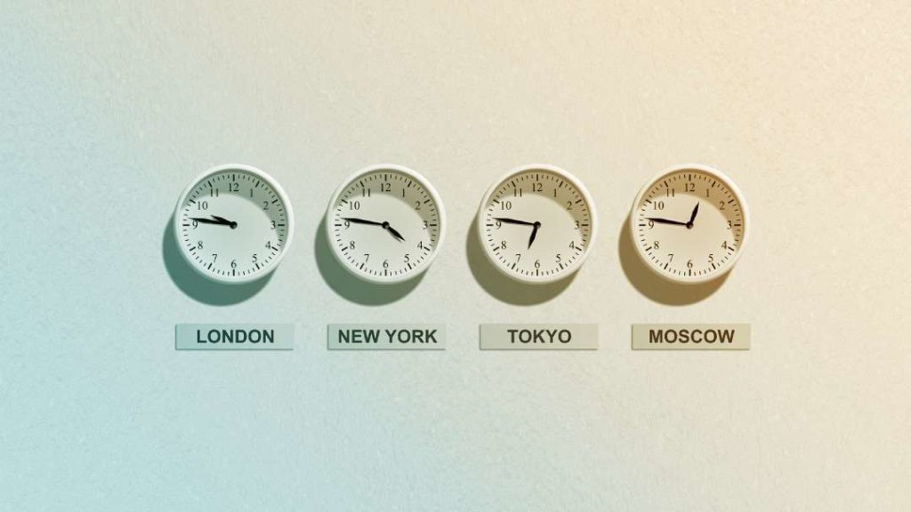 4 horloges indiquant les horaires de 4 villes différentes