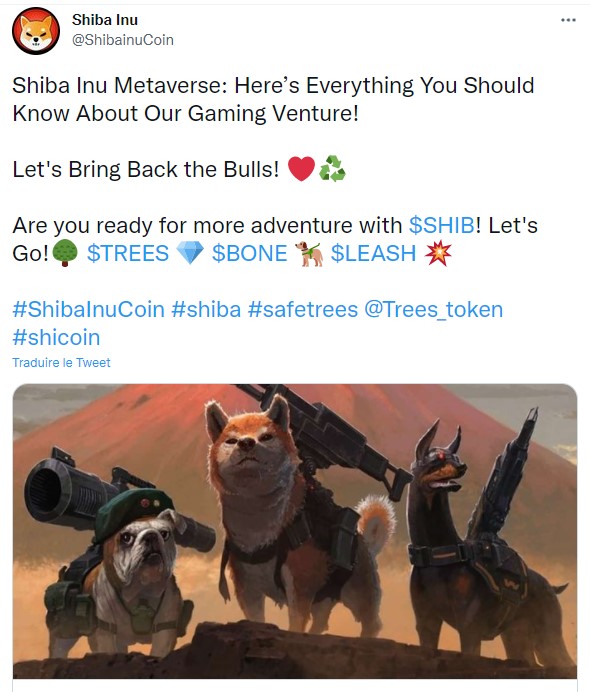 Tweet de Shiba sur le développement du métaverse