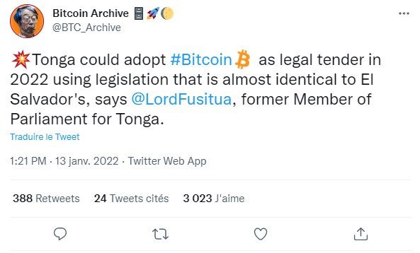Les îles Tonga pourraient adopter le bitcoin