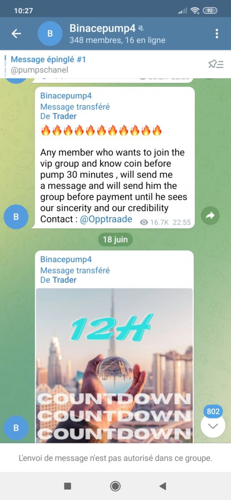 Example of a scam and poor organization on a Telegram trading group