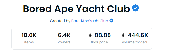 Floor price du Bored Ape Yacht Club