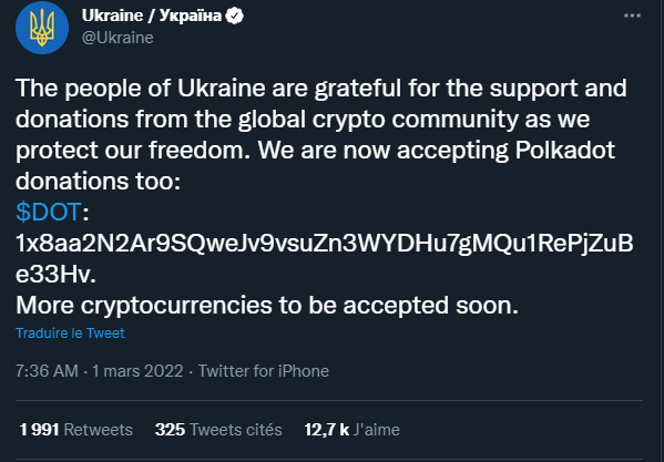 Tweet du gouvernement Ukraine