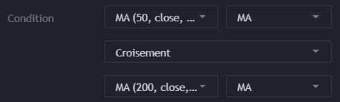 Croisement MM50 et MM200 - Alerte TradingView