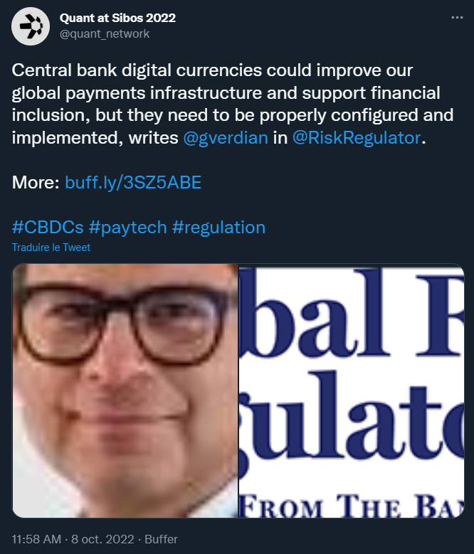 Quant Crypto's tweet on MNBC