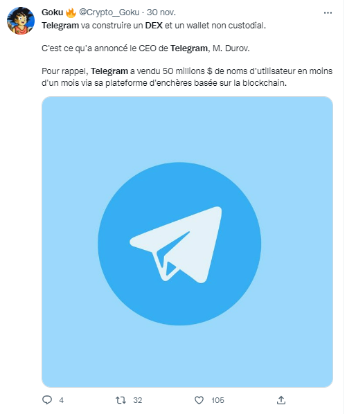Tweet explaining the launch of a new Telegram DEX