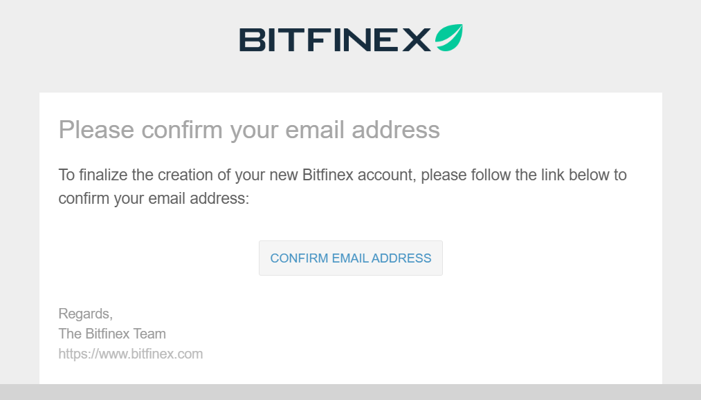 Confirmation mail création sous compte Bitfinex